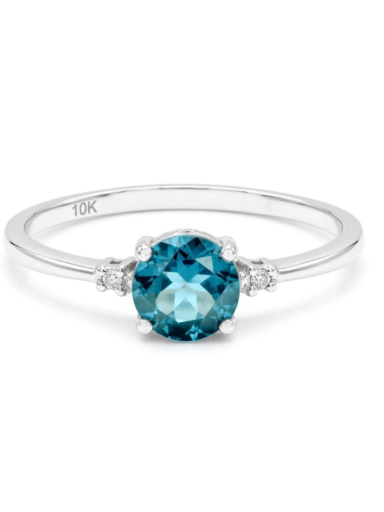 Genuine 1.12 Cts Blue Zircon & Diamond Ring 10k Solid White Gold